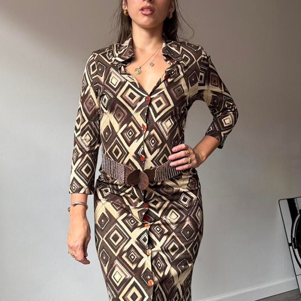 Vintage 90s geometric print dress by French brand Blue Birdy Paris